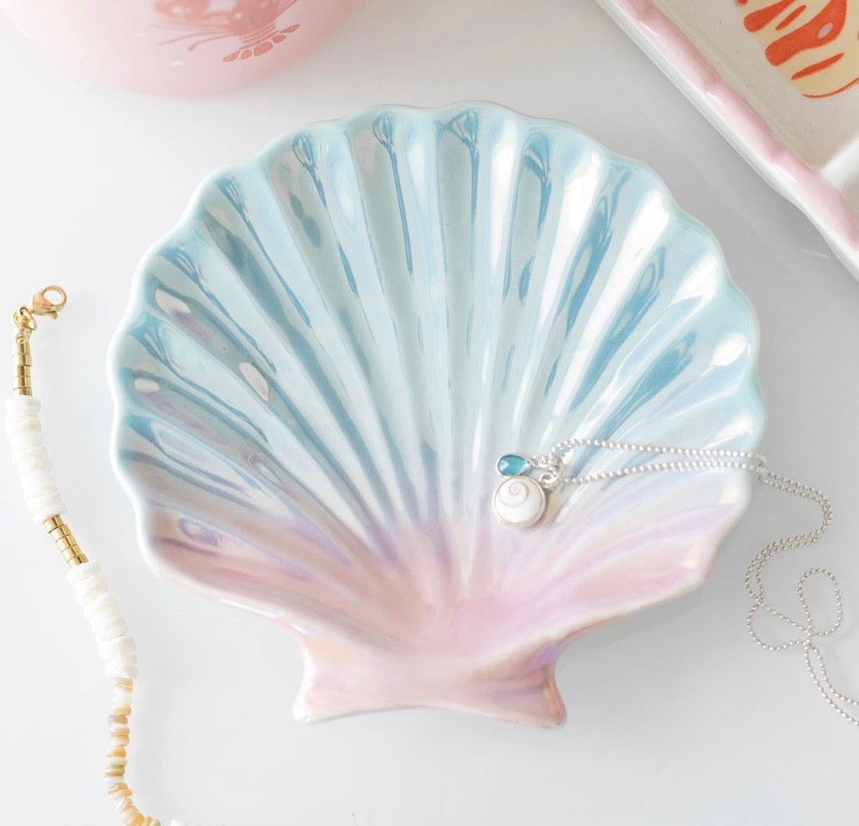 Iridescent shell trinket dish