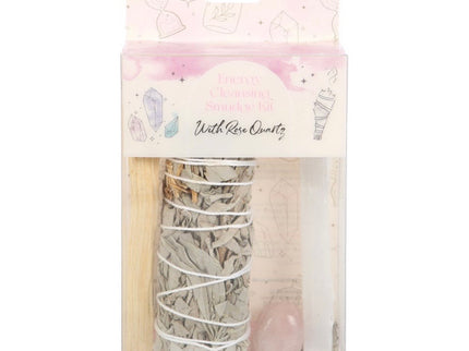 Smudge kit with rose quartz crystal