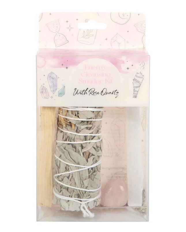 Smudge kit with rose quartz crystal