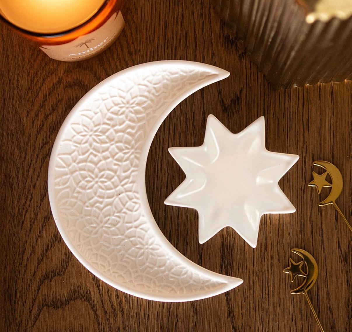 Crescent moon and star trinket dish
