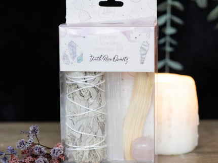 Smudge kit with rose quartz crystal