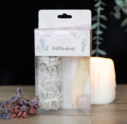 Smudge kit with rose quartz crystal Serenity healing gifts