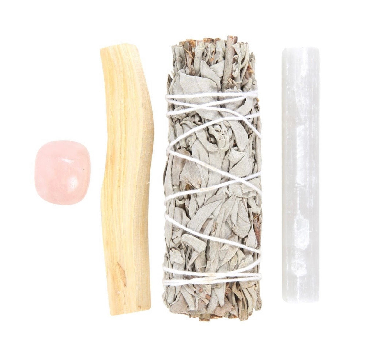 Smudge kit with rose quartz crystal Serenity healing gifts
