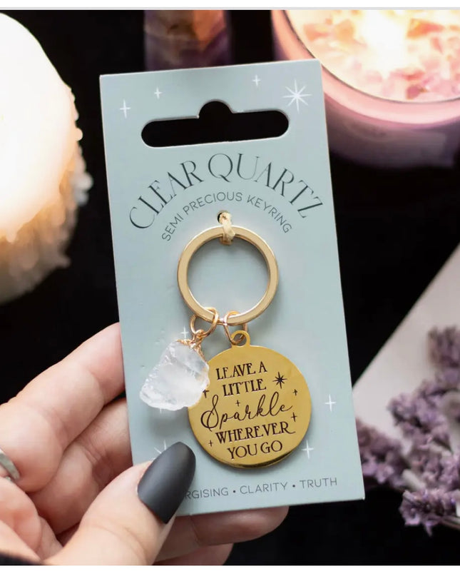 Leave A Little Sparkle Clear Quartz Crystal Keyring