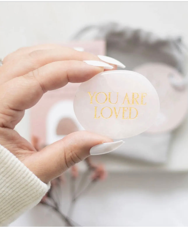 You Are Loved Rose Quartz Crystal Palm Stone