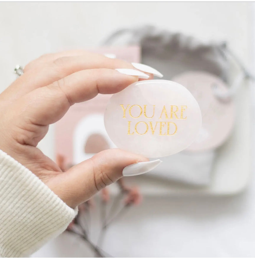 You Are Loved Rose Quartz Crystal Palm Stone