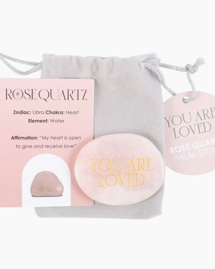 You Are Loved Rose Quartz Crystal Palm Stone