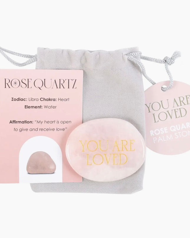 You Are Loved Rose Quartz Crystal Palm Stone
