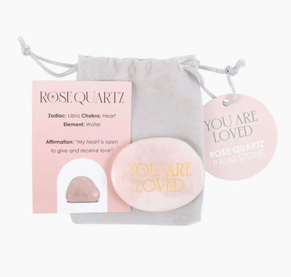 You Are Loved Rose Quartz Crystal Palm Stone