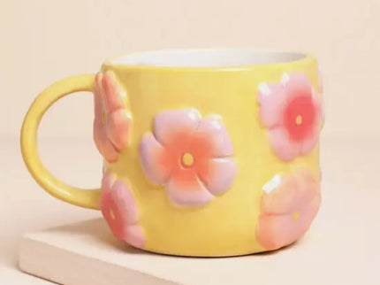 Retro Floral Yellow and Pink Ceramic Mug