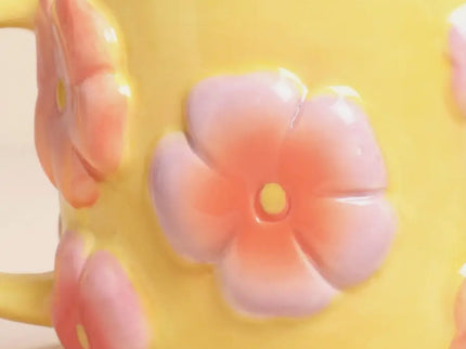 Retro Floral Yellow and Pink Ceramic Mug