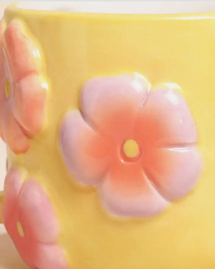 Retro Floral Yellow and Pink Ceramic Mug