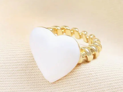 White Enamel Heart Ring