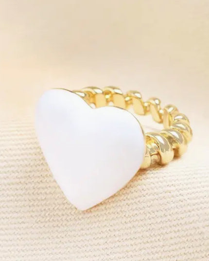 White Enamel Heart Ring
