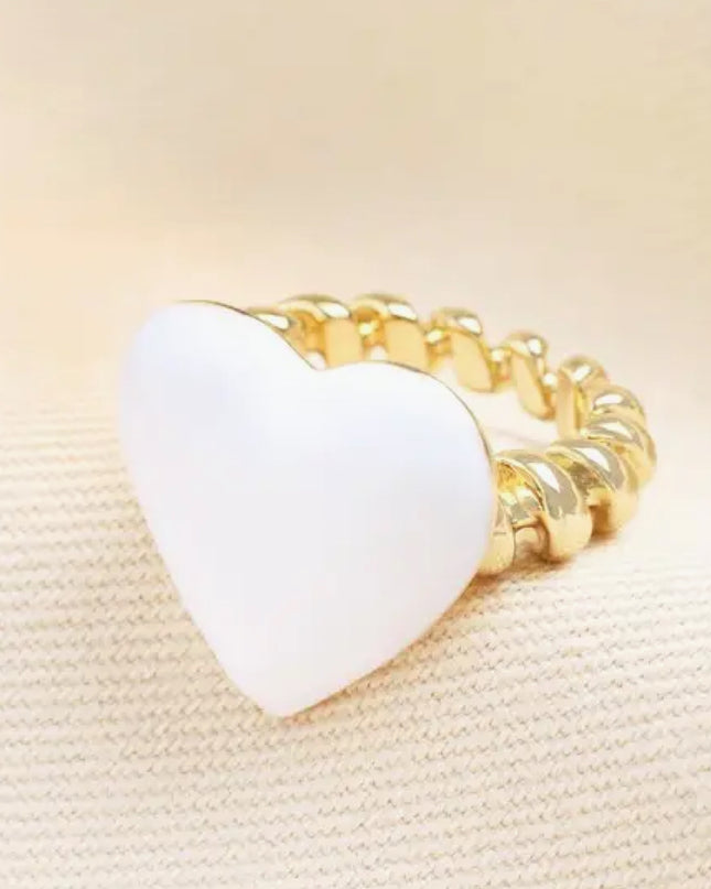 White Enamel Heart Ring