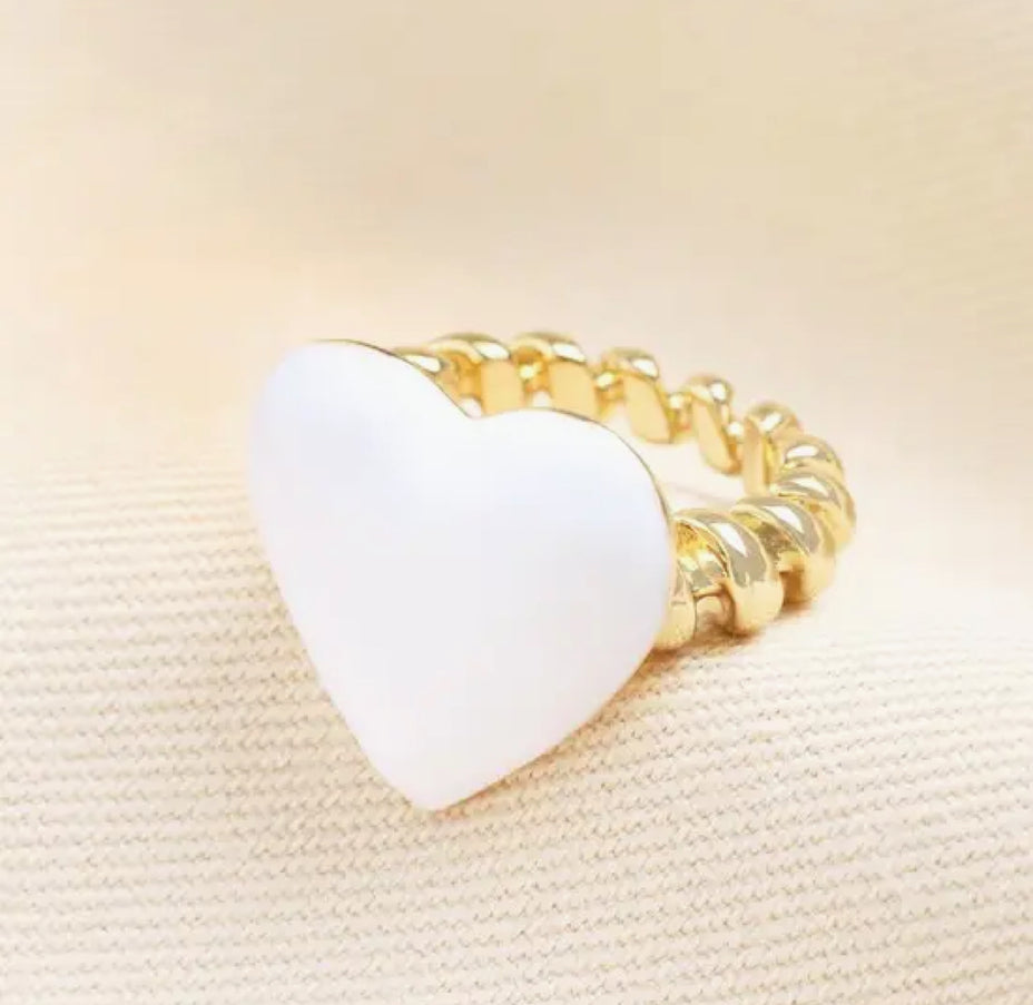 White Enamel Heart Ring