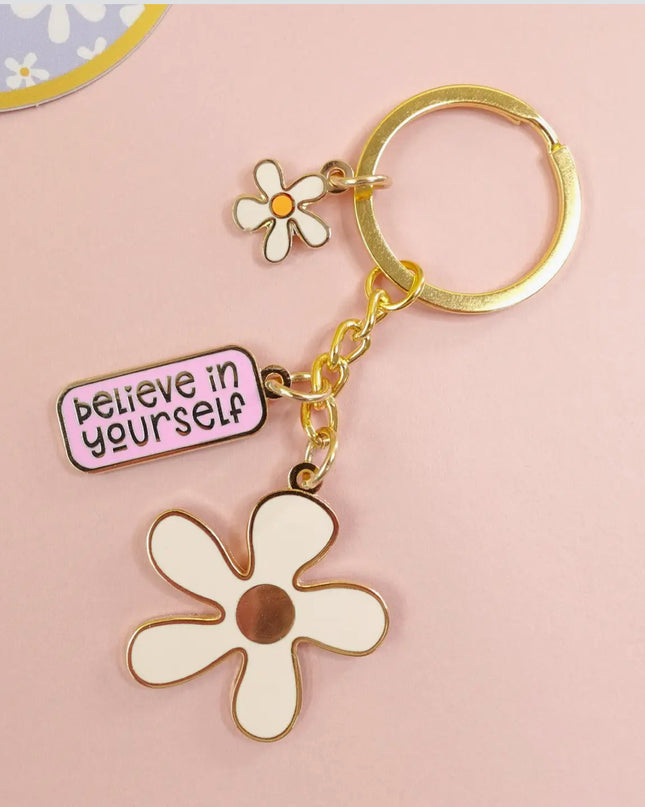 Believe in Yourself Gold Enamel Keyring