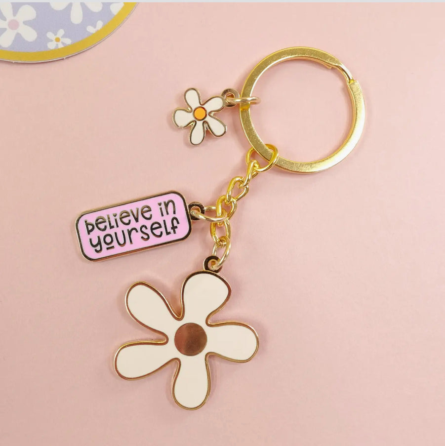 Believe in Yourself Gold Enamel Keyring