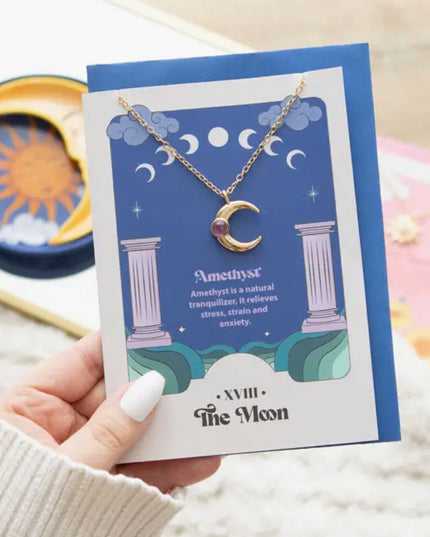 The Moon Celestial Amethyst Necklace Greeting Card
