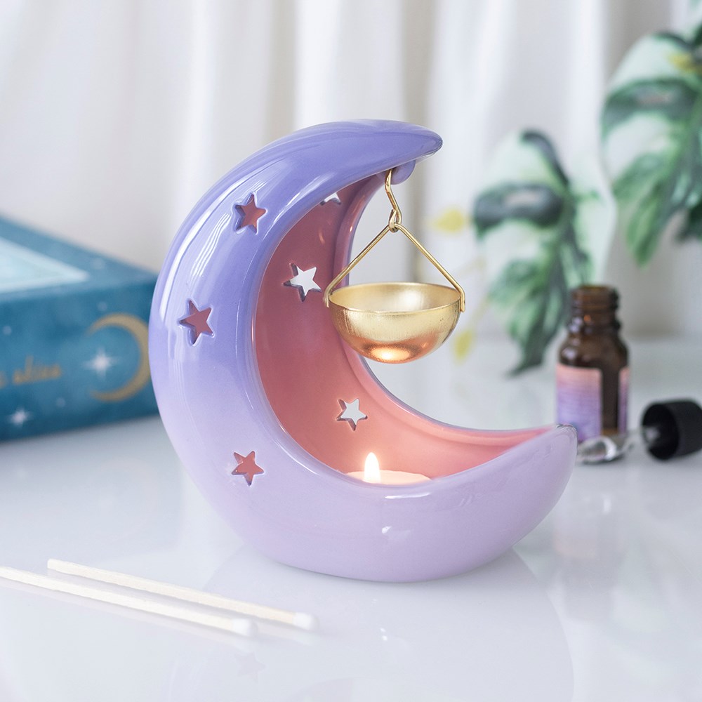 Purple Pastel Crescent Moon Hanging Oil Burner Serenity healing gifts